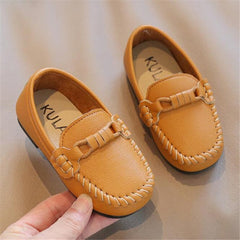 Soepele casual leren mocassins voor jongens, Bruin