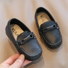 Soepele casual leren mocassins voor jongens, Zwart