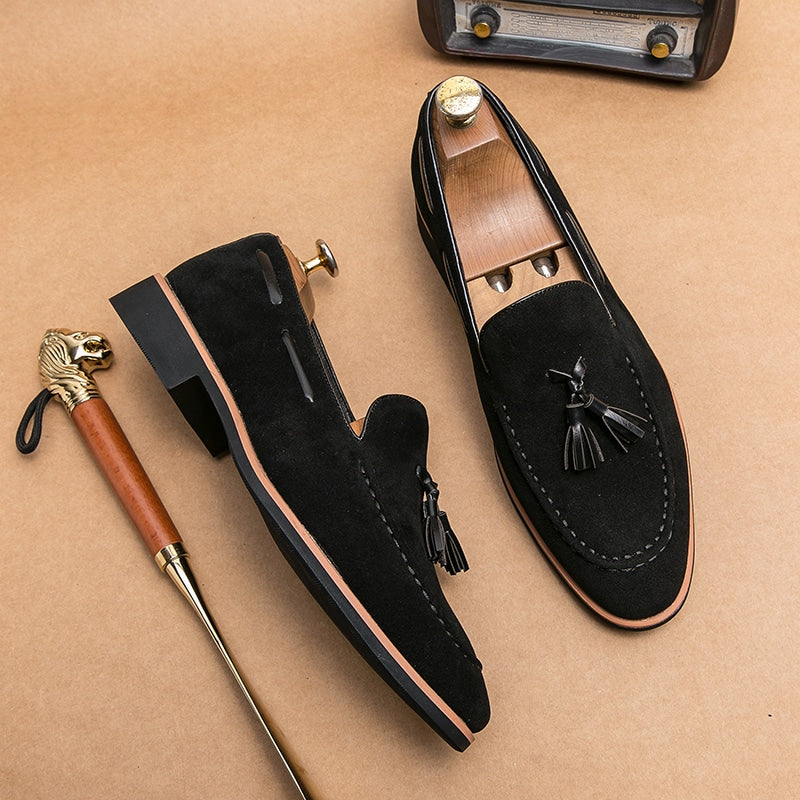 Casual loafers in echt suède met kwastjes voor heren