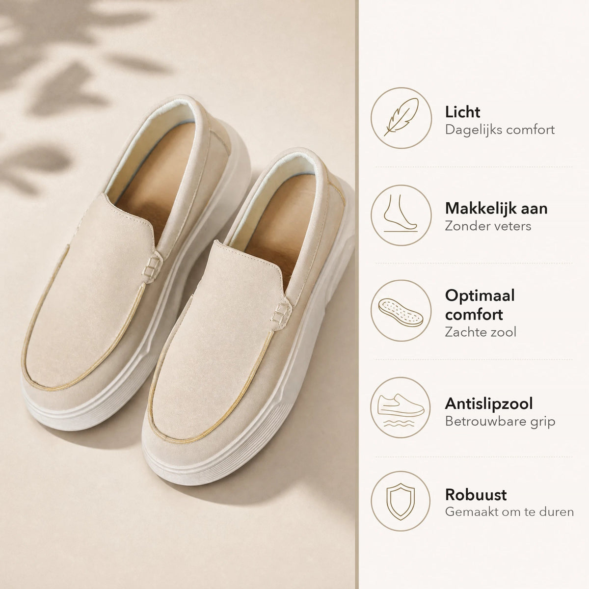 Beige mocassin, bovenaanzicht