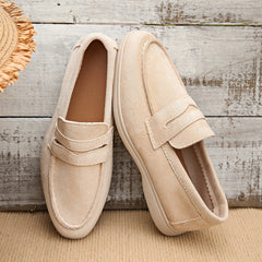 Dames loafers met bandje en contrasterende witte zool, Beige
