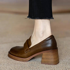 Dames loafers met blokhak en dikke zool, Bruin