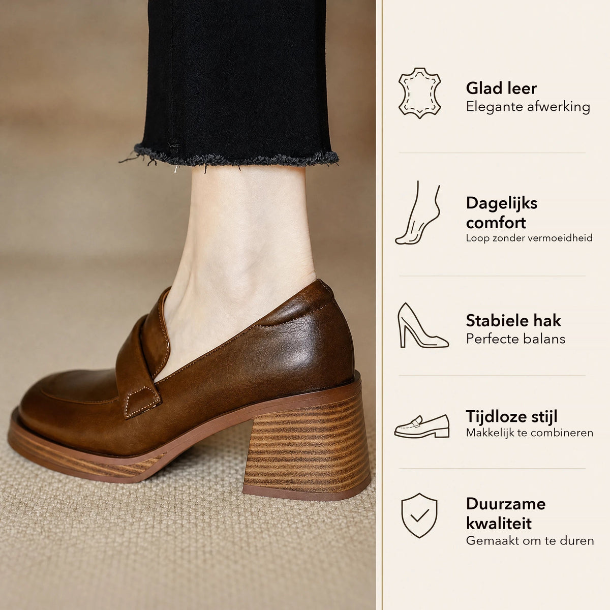 Dames loafers met blokhak en dikke zool - afbeelding 5 Afbeelding