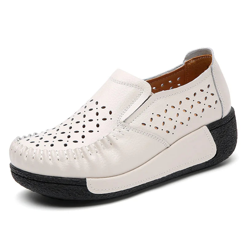 Open damesloafer van leer in bruin