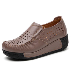 Damesloafers van echt leer, open, met dikke zool, Bruin