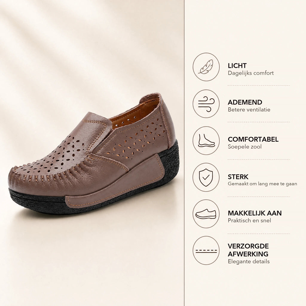 Open damesloafer van leer in grijs