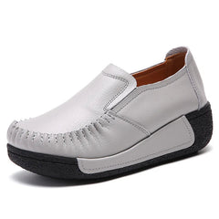 Damesloafers van glad leer met dikke zool, Grijs