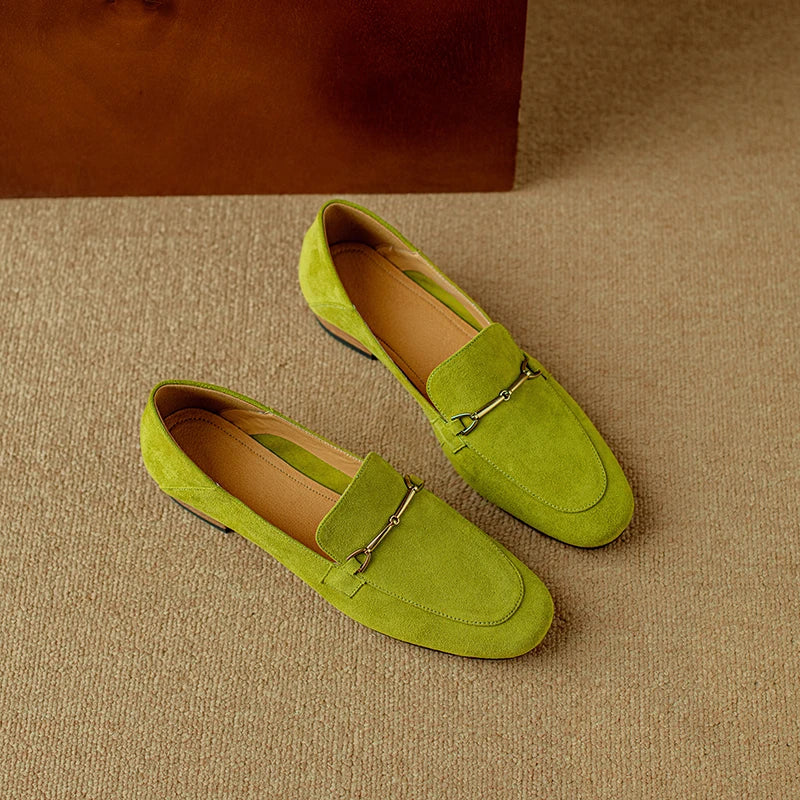 Dames loafer met gouden gesp in turquoise