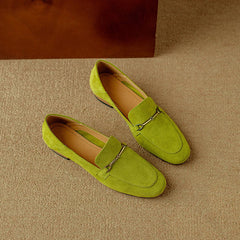 Dames loafers met gouden gesp en levendige kleuren, Groen