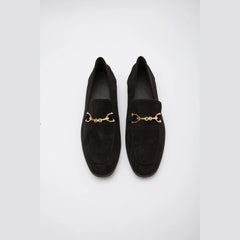 Dames loafers met gouden horsebit, chique stijl, Zwart