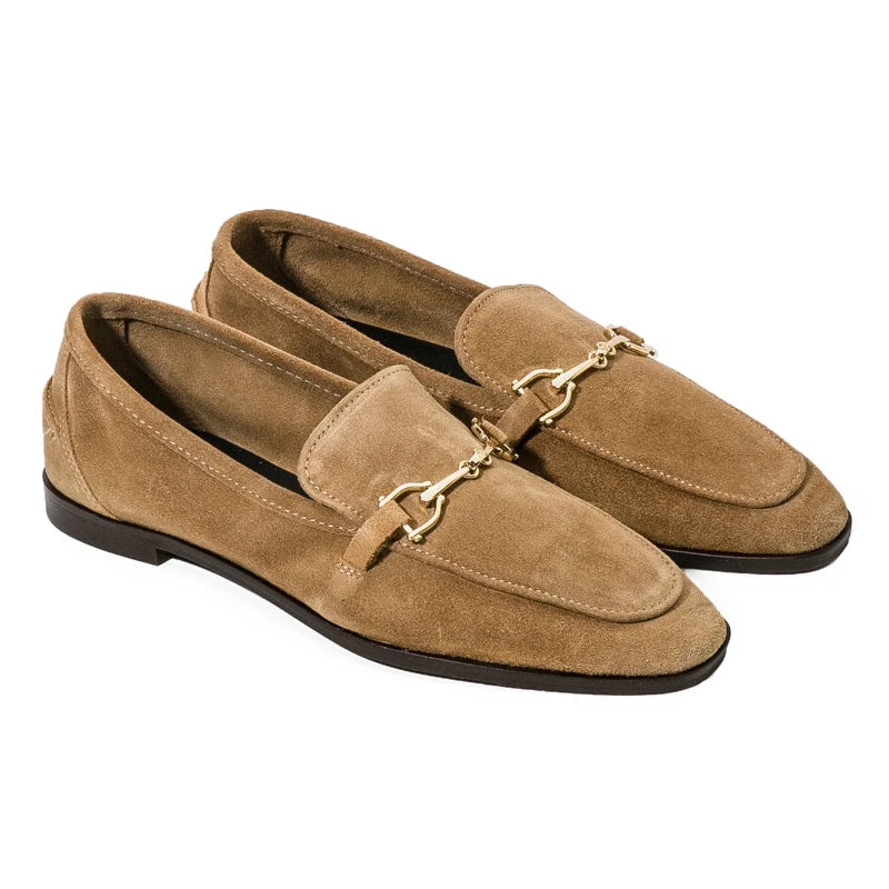 Dames loafer met gouden horsebit, bovenaanzicht