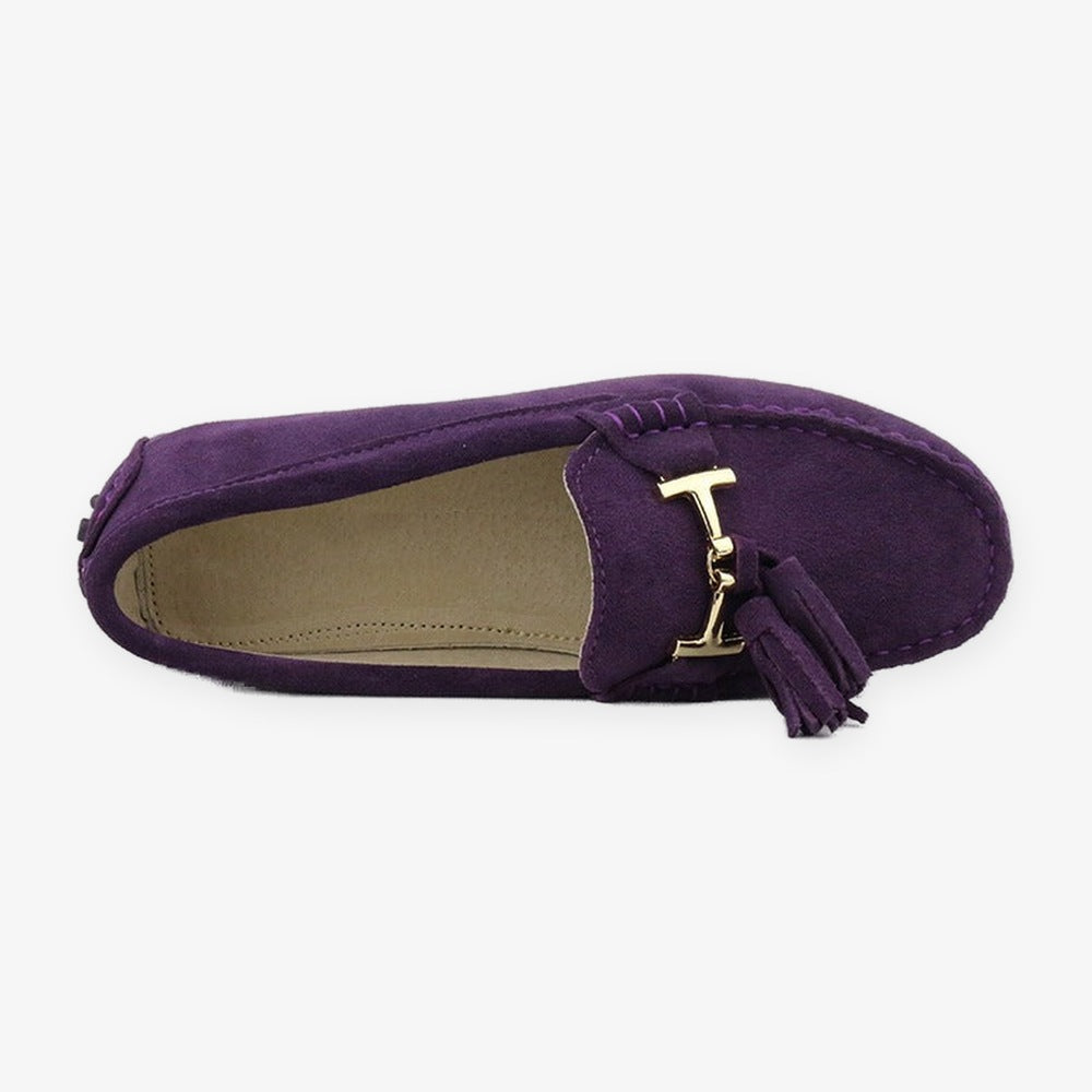 Leren damesloafer met kwast en gouden bit in roze, zool