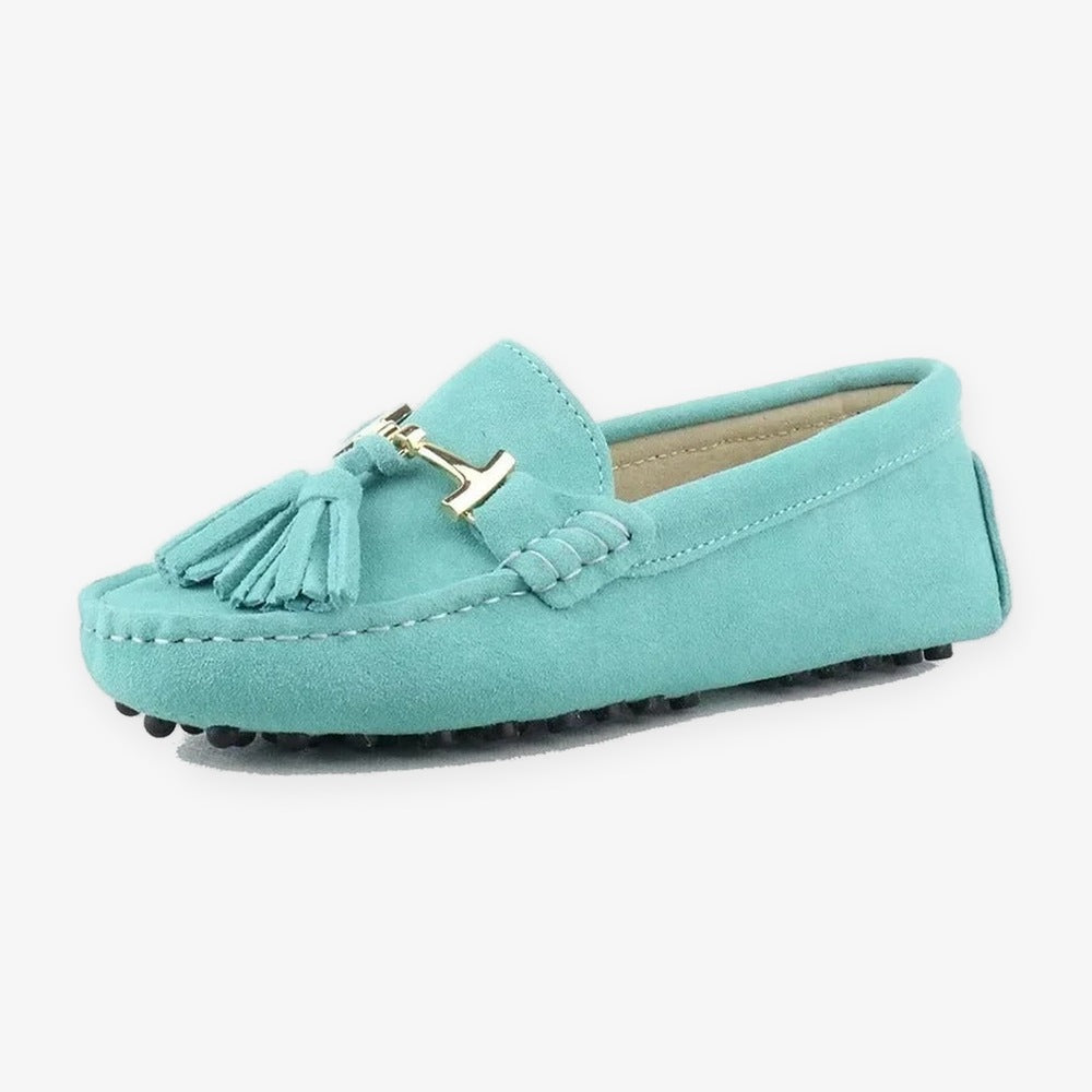 Leren damesloafer met kwast en gouden bit in fuchsia, setje van het paar