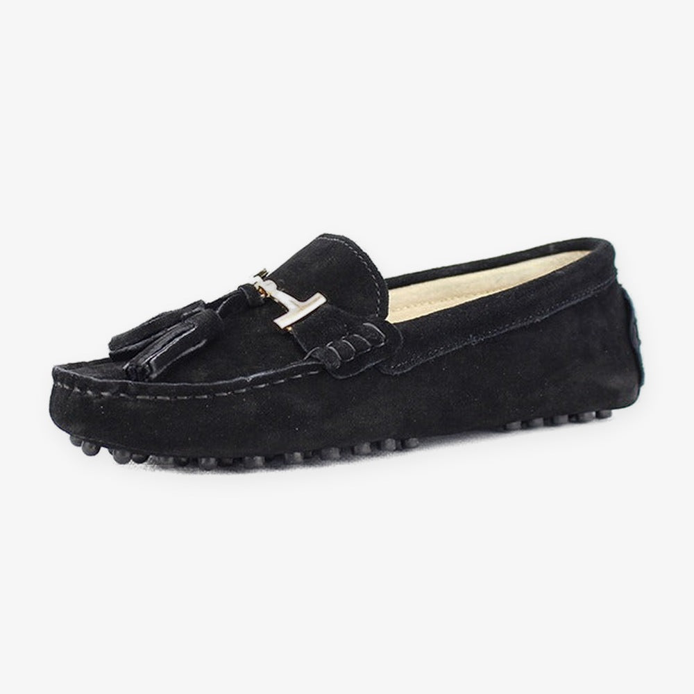 Damesloafer met kwastjes en gouden bit in rood, voorkant