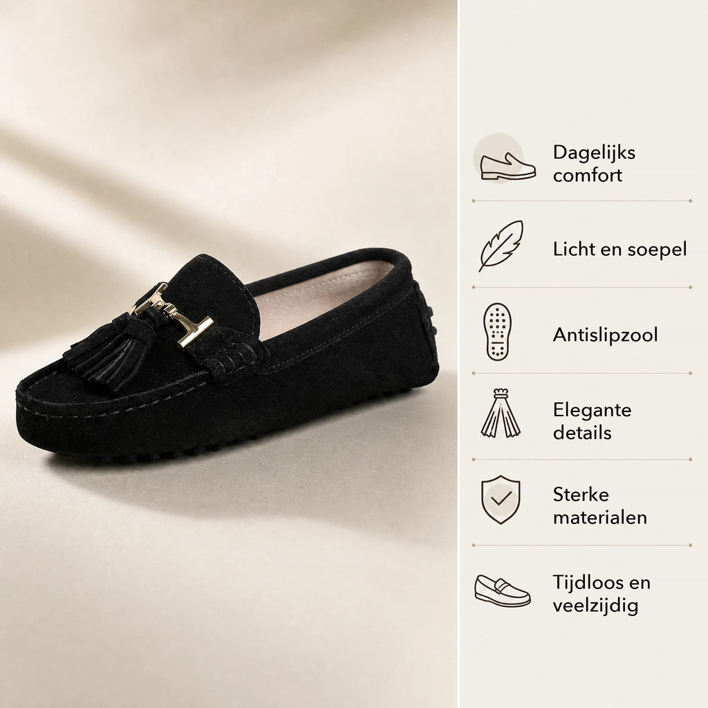 Damesloafer met kwastjes en gouden bit in bordeaux, achterkant