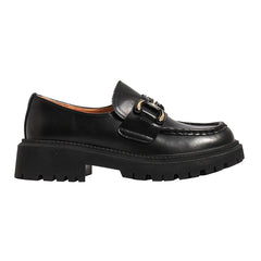 Loafers met dikke hak in neutrale kleuren voor dames, Zwart