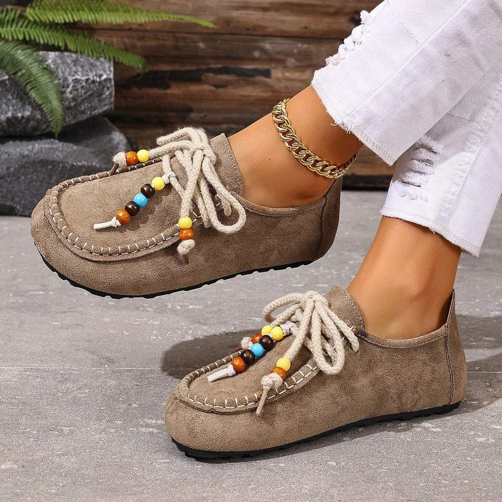 Dames loafers met kralen, veters en kleurrijke details - taupe, foto 11
