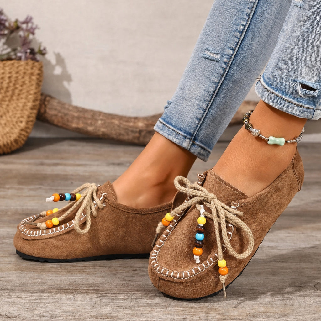 Dames loafers met kralen, veters en kleurrijke details - grijs, foto 7