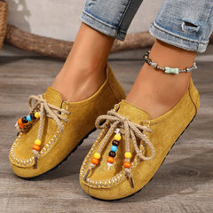 Dames loafers met kralen, veters en kleurrijke details, Geel