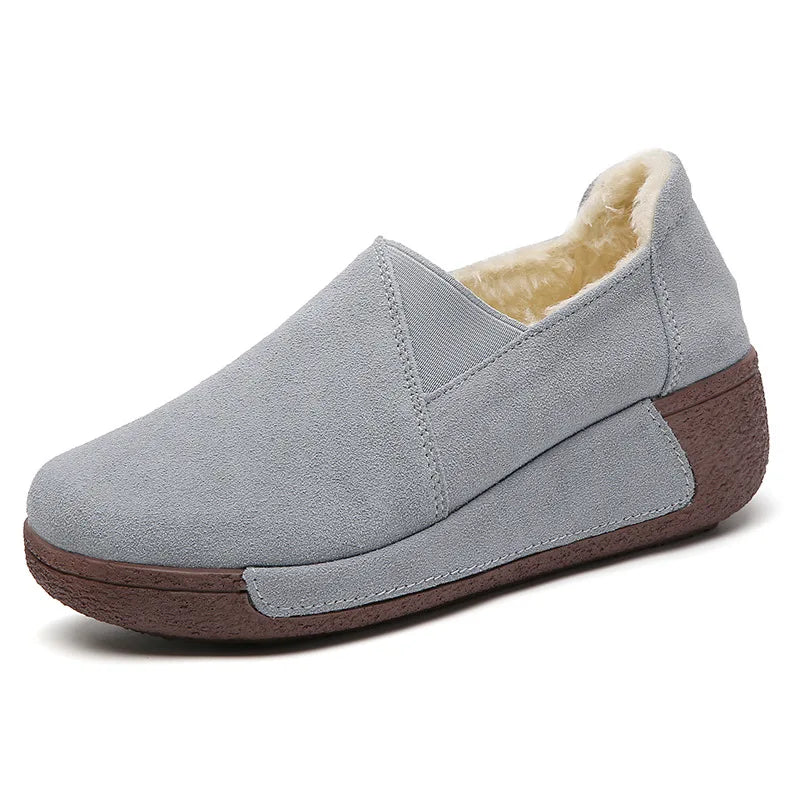 Suède damesloafer met fleece in donkergrijs