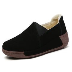 Damesloafers van suède met fleecevoering en plateauzool, Zwart