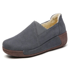 Damesloafers van suède met fleecevoering en plateauzool, Donkergrijs