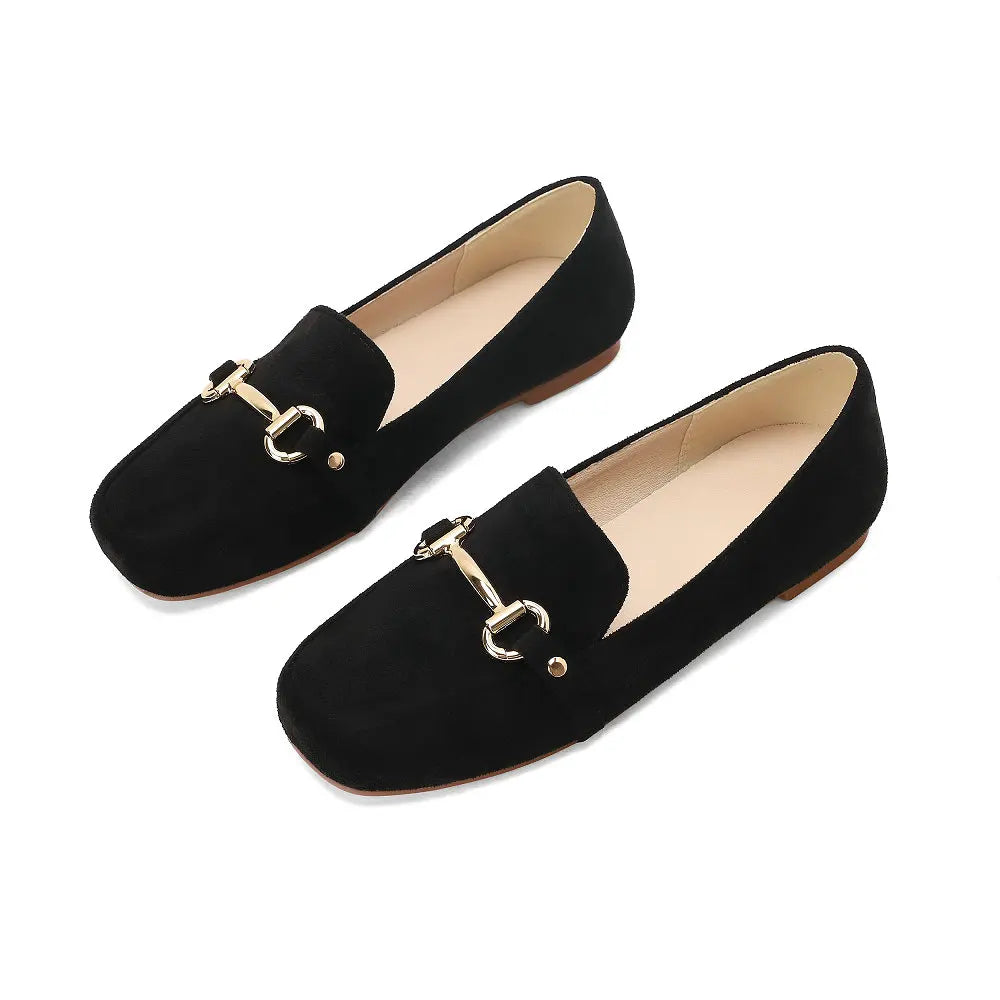 Dames loafer suède-look met gouden horsebit en vierkante neus in kaki