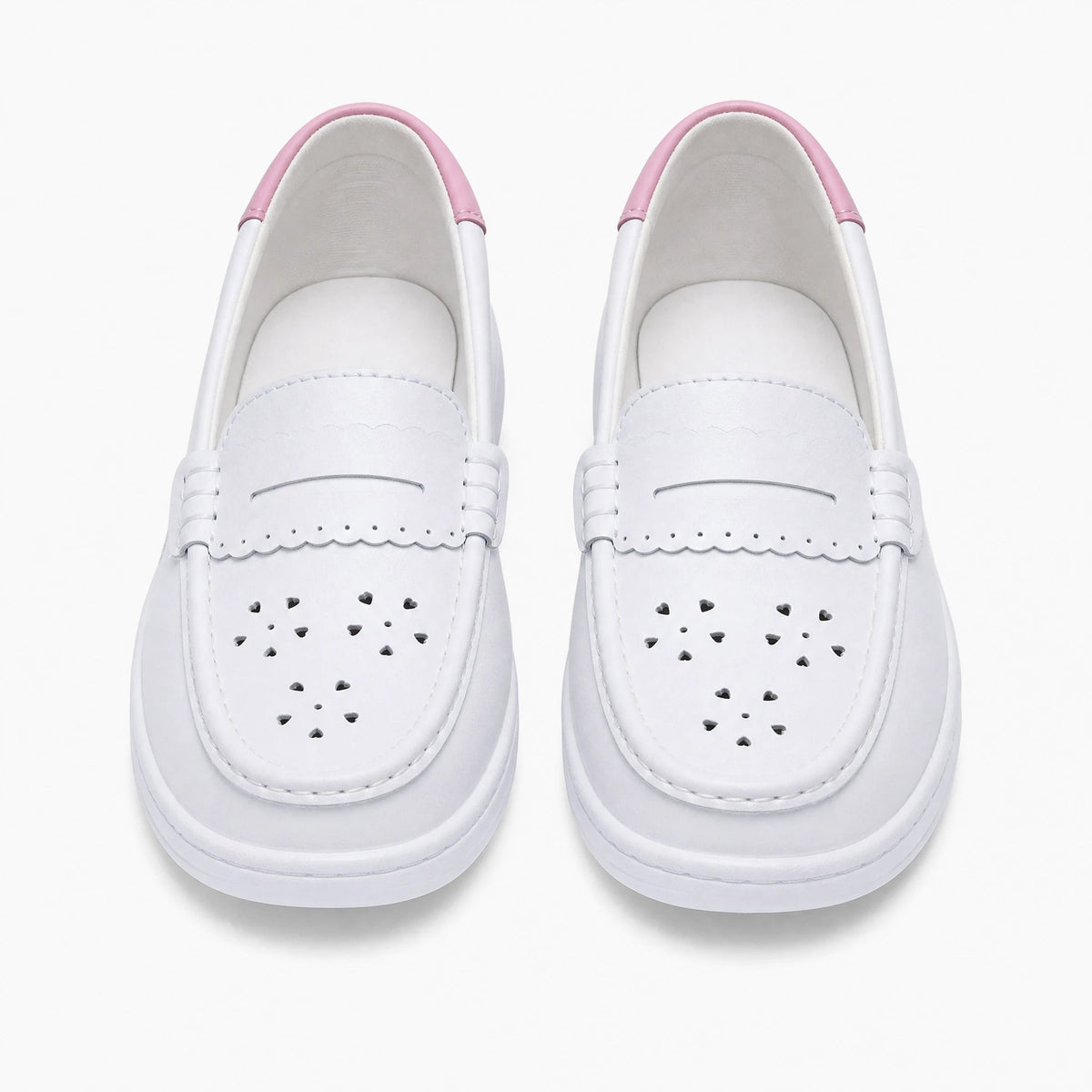 Witte open damesloafer van leer met plateauzool, zijaanzicht