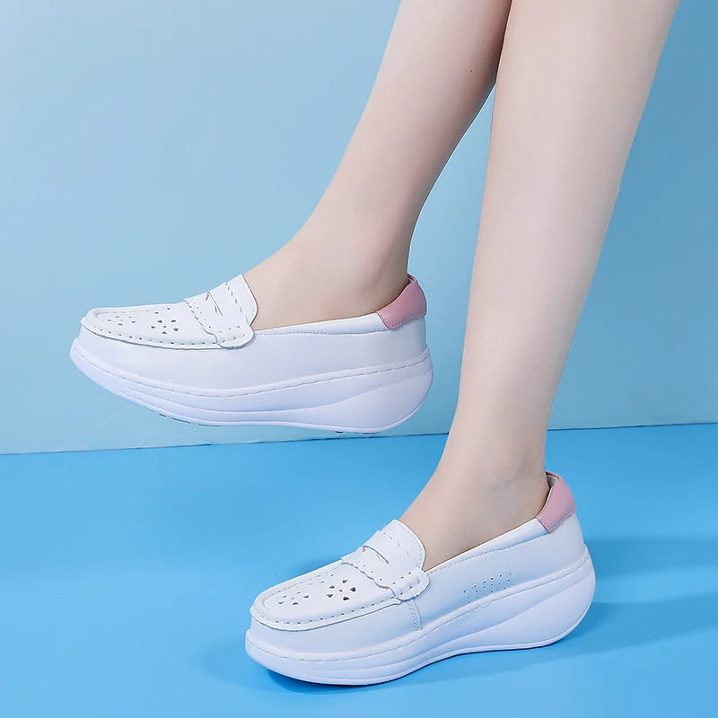 Witte loafer met plateauzool, bovenaanzicht