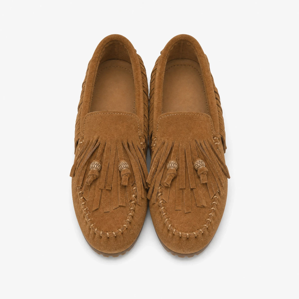 Dames mocassin met franjes en suèdelook, zijaanzicht