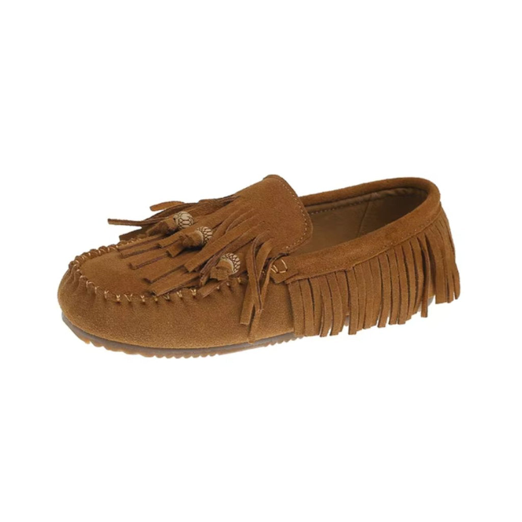 Mocassin met franjes in suèdelook, bovenaanzicht