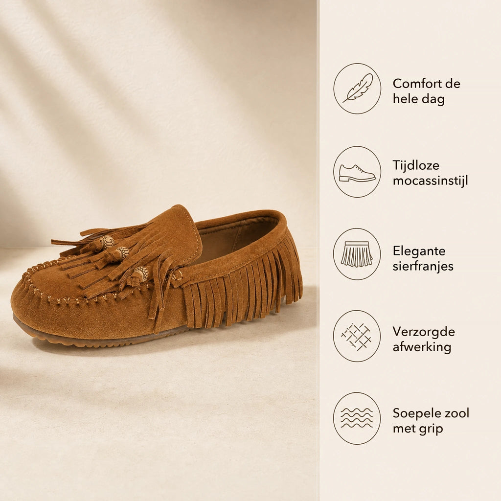 Soepele rubberen zool van de mocassin met franjes