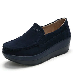 Dames plateauloafers met dikke bicolor zool, Marineblauw