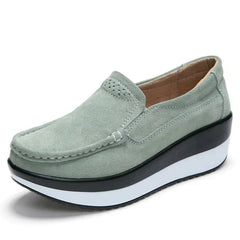 Dames plateauloafers met dikke bicolor zool, Groen