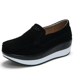 Dames plateauloafers met dikke bicolor zool, Zwart