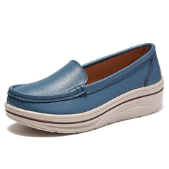 Dames loafers van echt leer met sleehak, Blauw