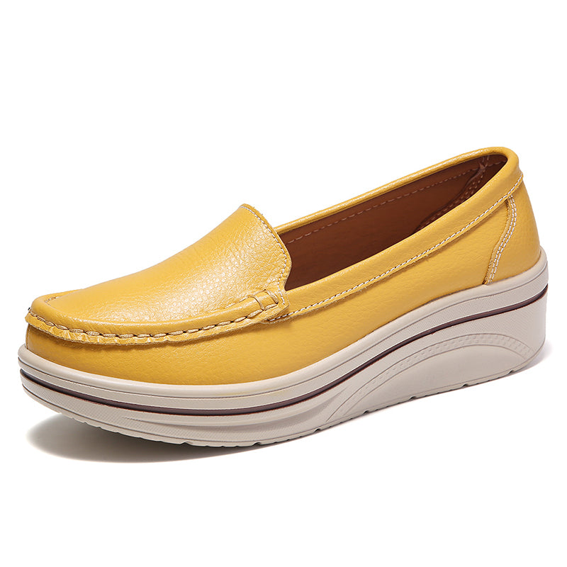 Dames loafers van echt leer met sleehak