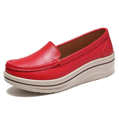 Dames loafers van echt leer met sleehak, Rood