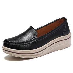 Dames loafers van echt leer met sleehak, Zwart
