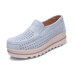 Gecompenseerde mocassins met uitgesneden sterrenmotief voor dames, Grijze