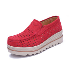 Gecompenseerde mocassins met uitgesneden sterrenmotief voor dames, Rood