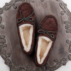 Gevoerde suède loafers met strik voor dames, Bruin