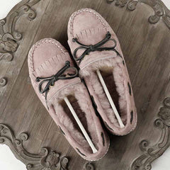 Gevoerde suède loafers met strik voor dames, Paarse