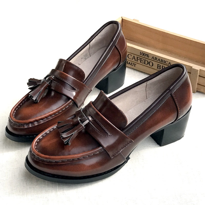 Damesloafers van leer met middelhoge hak