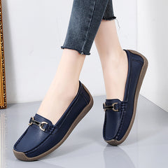 Leren loafers met gouden details voor dames, Blauw