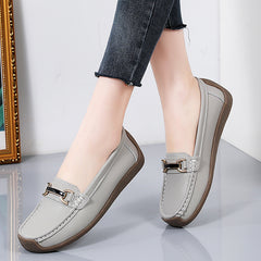 Leren loafers met gouden details voor dames, Grijze