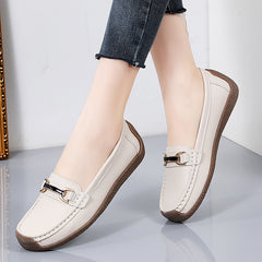 Leren loafers met gouden details voor dames, Beige