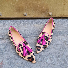 Dames loafers luipaardprint met kwastjes, Roos