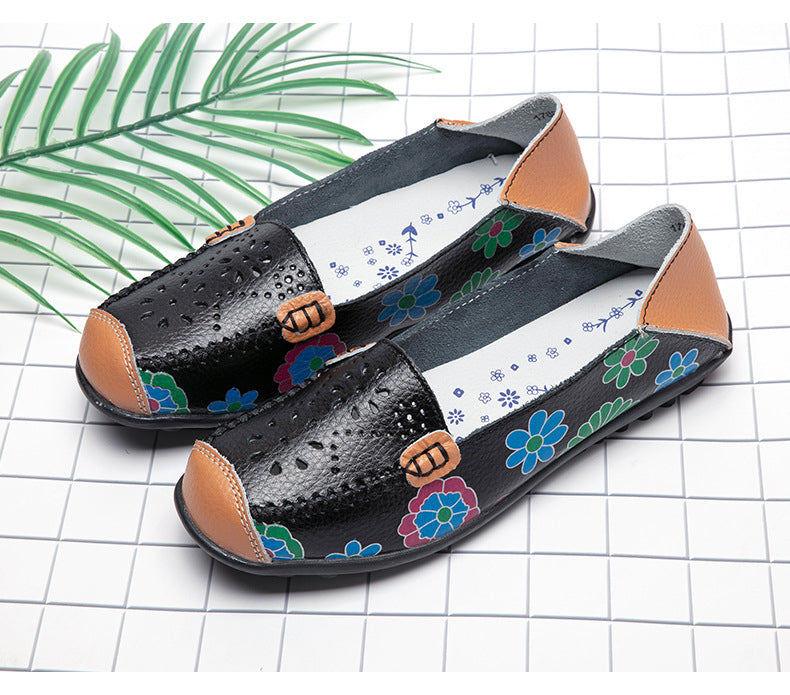 Leren loafers met bloemenmotief voor dames
