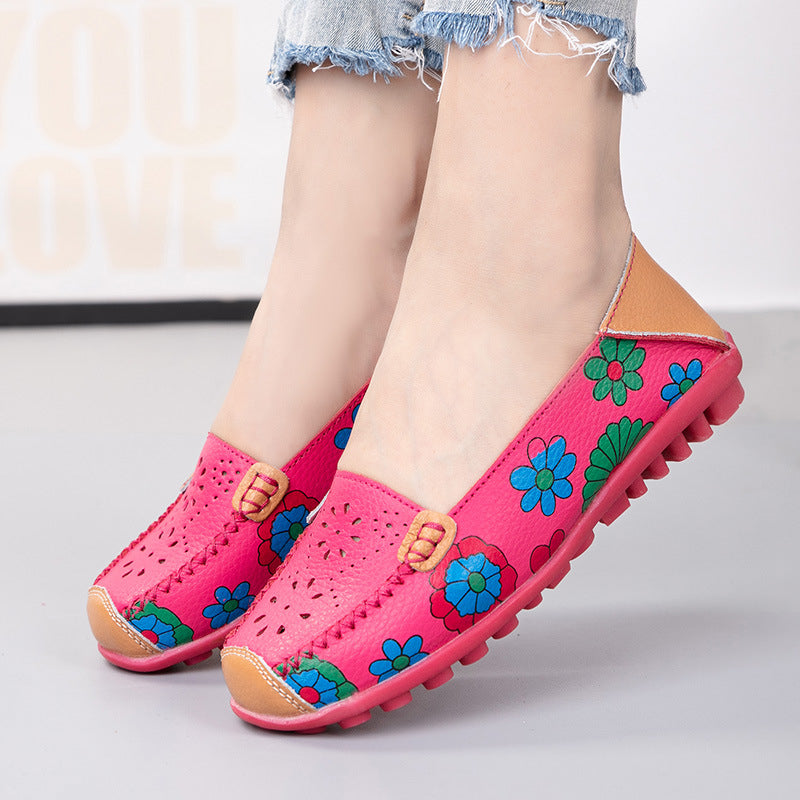 Leren loafers met bloemenmotief voor dames